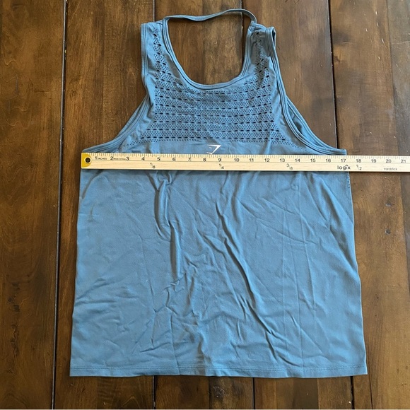 Gymshark Blue Teal Mesh Sleeveless Stretch Tank Top Size Medium, scoop neck - Picture 5 of 6